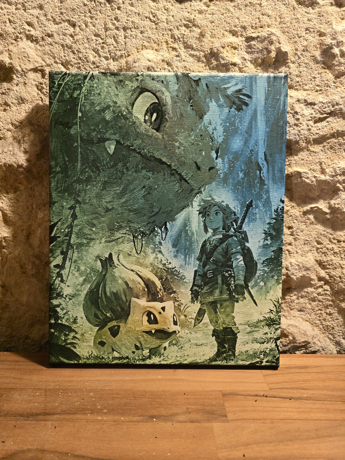 Toile Gravée au Laser – Bulbizarre & Link | Pokémon × Zelda | 24x30 cm